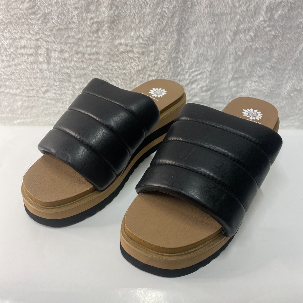 Yellowbox Arber Quilted Wedge Slide Womens 7.5M Black Faux Leather Open Toe